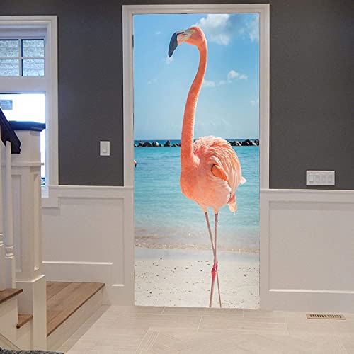 Türtapete Selbstklebend Türposter Türaufkleber 3D Wohnzimmer Schlafzimmer Badezimmer Wasserdicht Abnehmbare Professionelle Vinyl Upgrade, Flamingo Rosa Tier 77 X 200 Cm - Kunstfotos Von Kinderzimmert von TFLABS