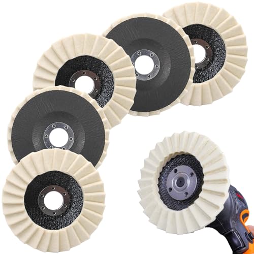 125mm Polierscheibe, 5 Stück Flex Polierteller Wollfilz Polierpads Glänzende Polieraufsatz für Schleifen und Polieren von Lack Edelstahl Holz (Hole Diameter: 22 mm) von TFLPUO