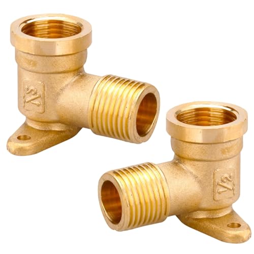 2 Stück Wandscheibe 1/2 zoll, 1/2" Wanddose Messing Bogen DN15 Wandwinkel Verteiler 90 Grad Gewinde Fitting mit Innengewinde Fittingteile Wasser Wandanschluss von TFLPUO