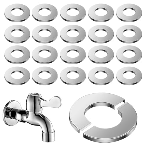 20 Stück Rosette Duscharmatur, 26 mm Split Abdeckrosette Edelstahl Self-Adhesive Tap Pipe Cover für Heizkörperrohre Shower Fittings (Silber) von TFLPUO