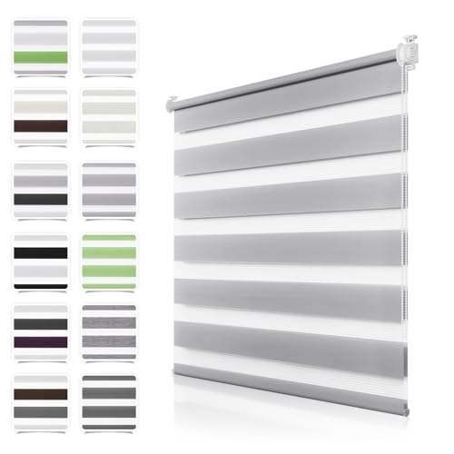 Doppelrollo Klemmfix ohne Bohren Grau B55 x H120cm(Stoffbreite 50cm) Duo Rollos für Fenster ohne Bohren Klemmrollo Zebrarollo Seitenzugrollo mit Kindersicherung Fenster Rollos für innen von TFSKY