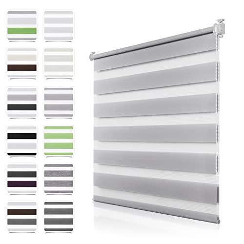 Doppelrollo Klemmfix ohne Bohren Grau 75x150cm Rollos für Fenster ohne Bohren mit Kindersicherung Fenster Rollos für innen Lichtdurchlässig & Verdunkelnd, Stoffbreite 70cm von TFSKY