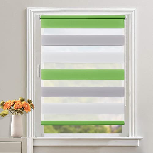 Doppelrollo Klemmfix ohne Bohren 100x120cm(BxH) Grün-grau-weiß, Duo Rollos für Fenster mit Bohren Zebrarollo Klemmrollo Seitenzugrollo Lichtdurchlässig Fensterrollo mit Klämmträger Sichtschutz von TFSKY