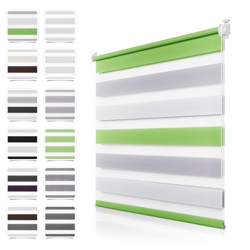 Doppelrollo Klemmfix ohne Bohren Grün-Grau-Weiß 50x150cm Rollos für Fenster ohne Bohren mit Kindersicherung Fenster Rollos für innen Lichtdurchlässig & Verdunkelnd, Stoffbreite 45cm von TFSKY
