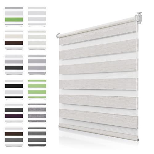 Doppelrollo Klemmfix ohne Bohren Leinen B85 x H220cm(Stoffbreite 80cm) Duo Rollos für Fenster ohne Bohren Klemmrollo Zebrarollo Seitenzugrollo mit Kindersicherung Fenster Rollos für innen von TFSKY