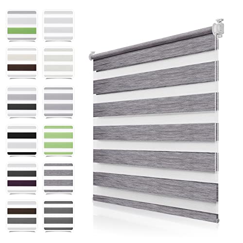 Doppelrollo Klemmfix ohne Bohren Marmor-Grau B90 x H220cm(Stoffbreite 85cm) Duo Rollos für Fenster ohne Bohren Klemmrollo Zebrarollo Seitenzugrollo mit Kindersicherung Fenster Rollos für innen von TFSKY