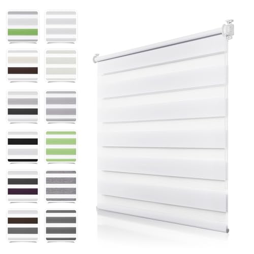 Doppelrollo Klemmfix ohne Bohren Weiß B80 x H200cm(Stoffbreite 75cm) Duo Rollos für Fenster ohne Bohren Klemmrollo Zebrarollo Seitenzugrollo mit Kindersicherung Fenster Rollos für innen von TFSKY