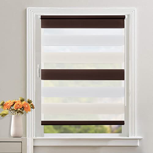 Doppelrollo Klemmfix ohne Bohren, Weiß-beige-braun 100x120cm(BxH) Duo Rollo für Fenster und Tür, Easyfix Pro, Klemmrollo Fensterrollo Sichtschutz von TFSKY