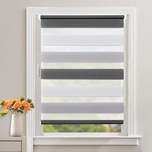 Doppelrollo Klemmfix ohne Bohren, Weiß-grau-anthrazit 55x120cm(BxH) Duo Rollo für Fenster und Tür, Easyfix Pro, Klemmrollo Fensterrollo Sichtschutz von TFSKY