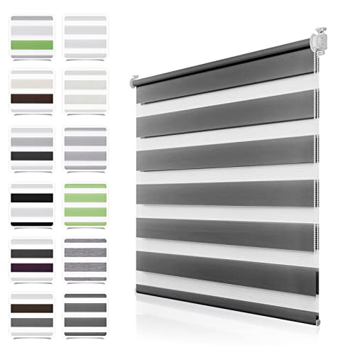 Doppelrollo Klemmfix ohne Bohren Anthrazit B105 x H110cm(Stoffbreite 100cm) Duo Rollos für Fenster ohne Bohren Klemmrollo Zebrarollo Seitenzugrollo mit Kindersicherung Fenster Rollos für innen von TFSKY