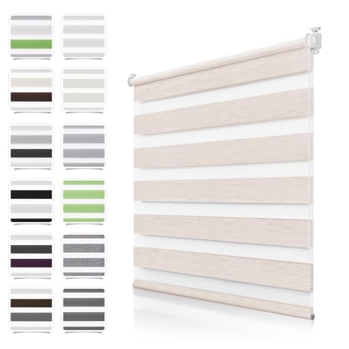 Doppelrollo Klemmfix ohne Bohren Leinen B60 x H140cm(Stoffbreite 55cm) Duo Rollos für Fenster ohne Bohren Klemmrollo Zebrarollo Seitenzugrollo mit Kindersicherung Fenster Rollos für innen von TFSKY