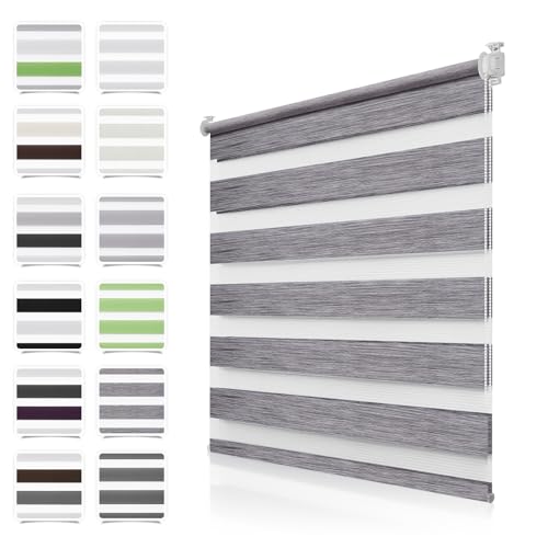Doppelrollo Klemmfix ohne Bohren Marmor-Grau 60x150cm Rollos für Fenster ohne Bohren mit Kindersicherung Fenster Rollos für innen Lichtdurchlässig & Verdunkelnd, Stoffbreite 55cm von TFSKY