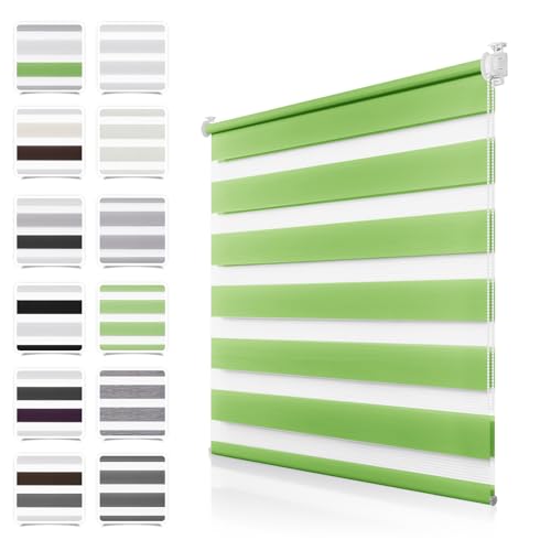 Doppelrollo Klemmfix ohne Bohren Grün 85x120cm Rollos für Fenster ohne Bohren mit Kindersicherung Fenster Rollos für innen Lichtdurchlässig & Verdunkelnd, Stoffbreite 80cm von TFSKY