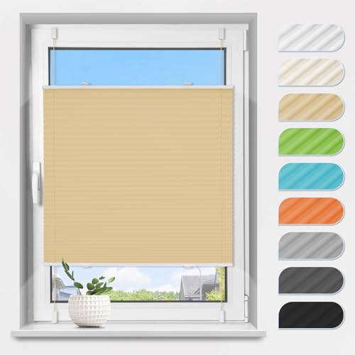 Plissee ohne Bohren Klemmfix Creme B85 x H120 cm, Plissees Lichtdurchlässig und Sichtschutz Jalousie Easyfix Faltrollo mit Klemmträger Plisseerollo Sonnenschutz für Fenster & Tür von TFSKY