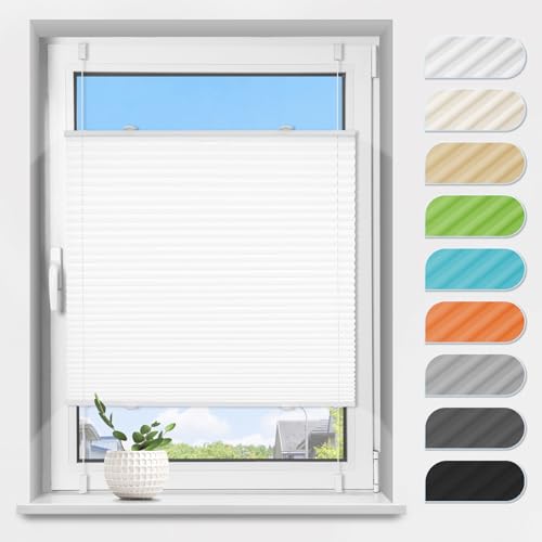 Plissee ohne Bohren Klemmfix Weiß B90 x H150 cm, Plissees Lichtdurchlässig und Sichtschutz Jalousie Easyfix Faltrollo mit Klemmträger Plisseerollo Sonnenschutz für Fenster & Tür von TFSKY