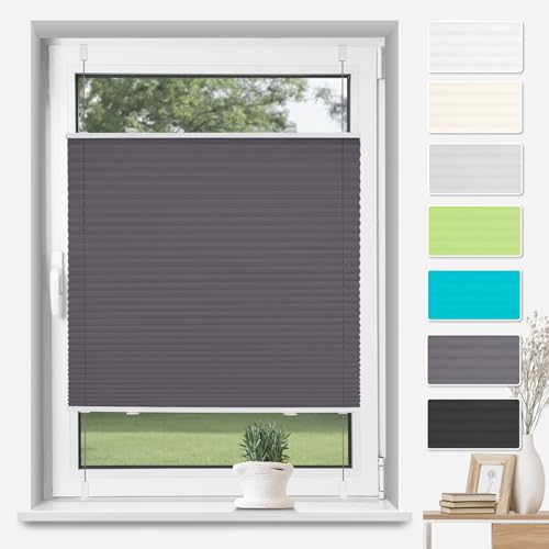 TFSKY Plissee Klemmfix ohne Bohren Anthrazit B55 x H120 cm, Plisseerollo Jalousie Lichtdurchlässig Faltrollo Easyfix Sonnenschutz und Sichtschutz für Fenster & Tür von TFSKY