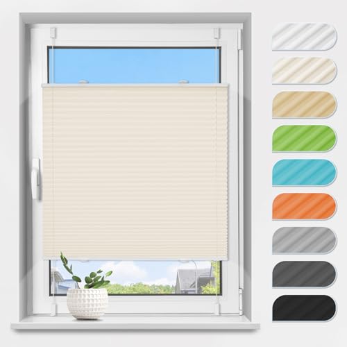 Plissee ohne Bohren Klemmfix Beige B90 x H110 cm Plissees Lichtdurchlässig & Sichtschutz Plisseerollo Jalousie mit Klemmträger Faltrollo Easyfix Sonnenschutz für Fenster & Tür von TFSKY