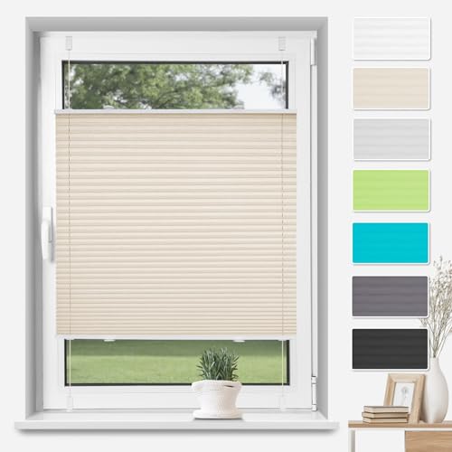 TFSKY Plissee ohne Bohren Klemmfix 105x110cm(BxH) Creme Easyfix Plisseerollo Faltrollo Sichtschutz Plissee Lichtdurchlässig mit Klemmträger Fenster plissee innen Blickdicht von TFSKY