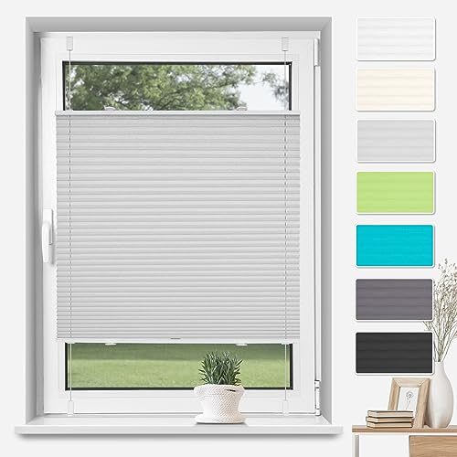 TFSKY Plissee Klemmfix ohne Bohren Grau B55 x H130 cm, Plisseerollo Jalousie Lichtdurchlässig Faltrollo Easyfix Sonnenschutz und Sichtschutz für Fenster & Tür von TFSKY