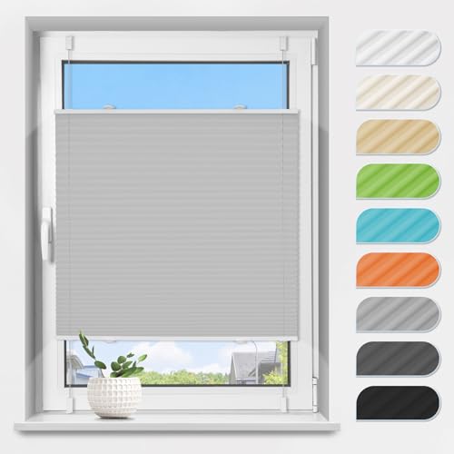 Plissee ohne Bohren Klemmfix Grau B85 x H220 cm, Plissees Lichtdurchlässig und Sichtschutz Jalousie Easyfix Faltrollo mit Klemmträger Plisseerollo Sonnenschutz für Fenster & Tür Plissee ohne Bohren Klemmfix Grau B85 x H220 cm, Plissees Lichtdurchlässig und Sichtschutz Jalousie Easyfix Faltrollo mit Klemmträger Plisseerollo Sonnenschutz für Fenster & Tür von TFSKY