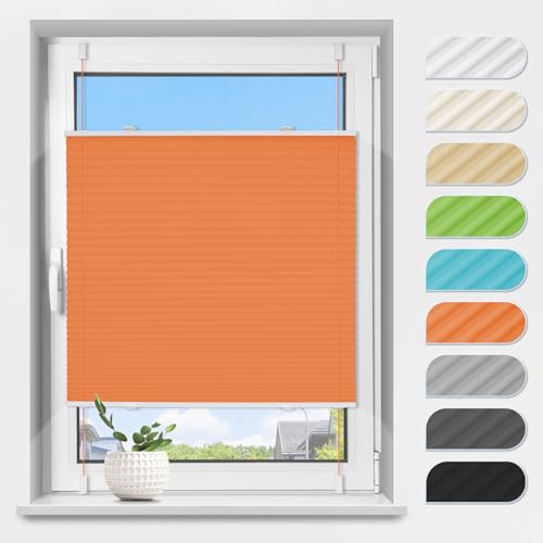 Plissee ohne Bohren Klemmfix Orange B50 x H110 cm, Plissees Lichtdurchlässig und Sichtschutz Jalousie Easyfix Faltrollo mit Klemmträger Plisseerollo Sonnenschutz für Fenster & Tür von TFSKY