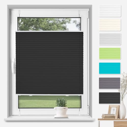 TFSKY Plissee ohne Bohren Klemmfix 55x90cm(BxH) Schwarz Easyfix Plisseerollo Faltrollo Sichtschutz Plissee Lichtdurchlässig mit Klemmträger Fenster plissee innen Blickdicht von TFSKY