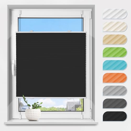 Plissee ohne Bohren Klemmfix Schwarz B75 x H190 cm, Plissees Lichtdurchlässig und Sichtschutz Jalousie Easyfix Faltrollo mit Klemmträger Plisseerollo Sonnenschutz für Fenster & Tür von TFSKY