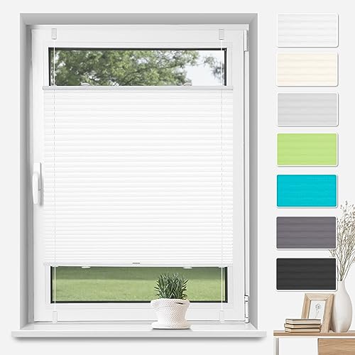 TFSKY Plissee ohne Bohren Klemmfix 65x130cm(BxH) Weiß Easyfix Plisseerollo Faltrollo Sichtschutz Plissee Lichtdurchlässig mit Klemmträger Fenster plissee innen Blickdicht von TFSKY