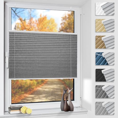 TFSKY Plissee ohne Bohren Verdunkelung Klemmfix Grau B75 x H150 cm Thermo Plissees Verdunklung 100% Blickdicht Plisseerollo für Fenster & Tür Verdunklungsplissee Sonnenschutz Sichtschutz von TFSKY
