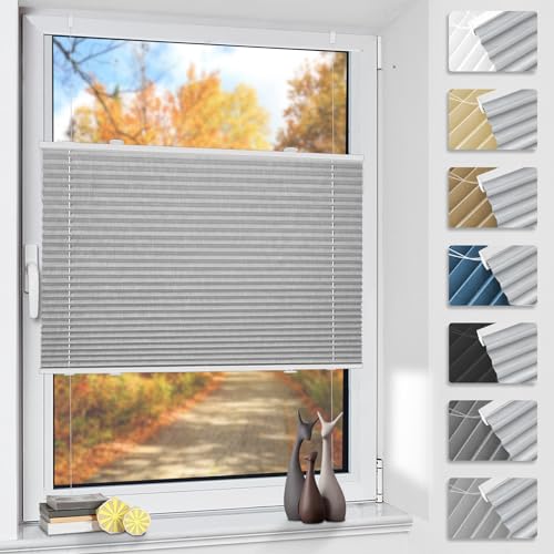 TFSKY Plissee ohne Bohren Verdunkelung Klemmfix Hellgrau B100 x H150 cm Thermo Plissees Verdunklung 100% Blickdicht Plisseerollo für Fenster & Tür Verdunklungsplissee Sonnenschutz Sichtschutz von TFSKY