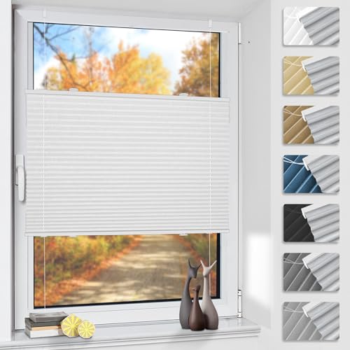 Plissee ohne Bohren Verdunkelung Thermo Plisseerollo Klemmfix 60x160cm(BxH) Weiß, Verdunklungsplissee 100% Lichtundurchlässig Sichtschutz und Sonnenschutz für Fenster & Tür von TFSKY