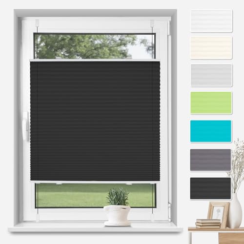 TFSKY Plissee Klemmfix ohne Bohren Schwarz B90 x H80 cm, Plisseerollo Jalousie Lichtdurchlässig Faltrollo Easyfix Sonnenschutz und Sichtschutz für Fenster & Tür von TFSKY