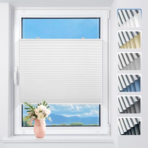 TFSKY Plissee ohne Bohren Verdunkelung Klemmfix Weiß B85 x H120 cm Thermo Plissees Verdunklung 100% Blickdicht Plisseerollo für Fenster & Tür Verdunklungsplissee Sonnenschutz Sichtschutz von TFSKY