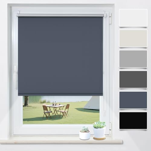 Verdunklungsrollo Klemmfix ohne Bohren Dunkelblau B105 x H170cm(Stoffbreite 100cm) Fenster Rollos für innen Verdunkelungsrollo Thermorollo Klemmrollo Seitenzugrollo Fensterrollo Rollo Verdunkelung von TFSKY