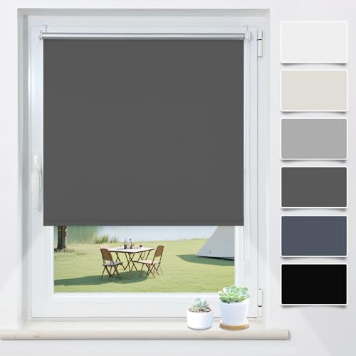 Verdunklungsrollo Klemmfix ohne Bohren Dunkelgrau B90 x H170cm(Stoffbreite 85cm) Rollos für Fenster ohne Bohren Thermo Rollo Verdunkelung Klemmrollo Thermorollo Seitenzugrollo Sonnen- & Hitzeschutz von TFSKY