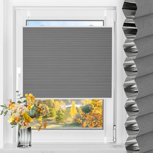 TFSKY Wabenplissee Plissee ohne Bohren Verdunkelung Klemmfix Zweifarbigz Weiß-Grau B65 x H90 cm Plissees Thermo Doppelplissee Verdunkelnd Verdunklungsplissee Sonnen- & Schallschutz für Fenster von TFSKY