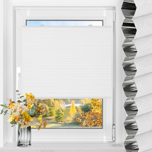 TFSKY Wabenplissee Plissee ohne Bohren Verdunkelung Klemmfix Zweifarbigz Weiß-Weiß B85 x H110 cm Plissees Thermo Doppelplissee Verdunkelnd Verdunklungsplissee Sonnen- & Schallschutz für Fenster von TFSKY