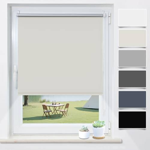 Verdunklungsrollo Klemmfix ohne Bohren Creme B75 x H230cm(Stoffbreite 70cm) Fenster Rollos für innen Verdunkelungsrollo Thermorollo Klemmrollo Seitenzugrollo Fensterrollo Rollo Verdunkelung von TFSKY