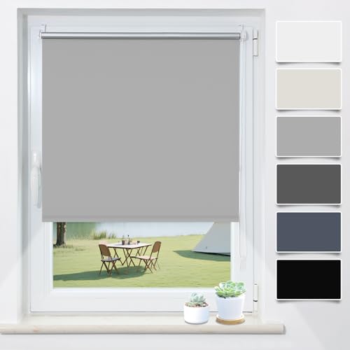 Verdunklungsrollo Klemmfix ohne Bohren Hellgrau B120 x H120cm(Stoffbreite 115cm) Rollos für Fenster ohne Bohren Thermo Rollo Verdunkelung Klemmrollo Thermorollo Seitenzugrollo Sonnen- & Hitzeschutz von TFSKY