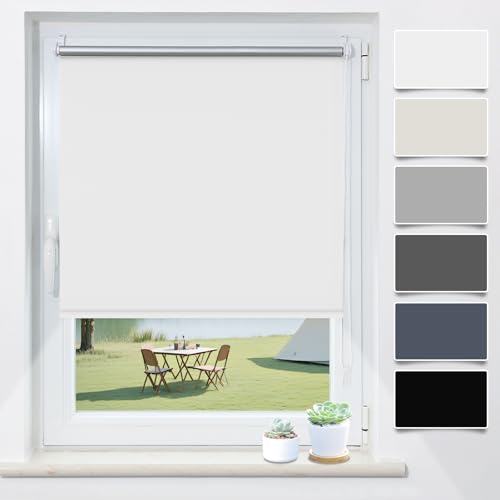 Verdunklungsrollo Klemmfix ohne Bohren Weiß B120 x H130cm(Stoffbreite 115cm) Fenster Rollos für innen Verdunkelungsrollo Thermorollo Klemmrollo Seitenzugrollo Fensterrollo Rollo Verdunkelung von TFSKY