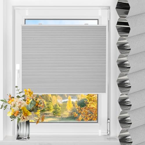 TFSKY Wabenplissee Plissee ohne Bohren Verdunkelung Klemmfix Zweifarbigz Weiß-Hellgrau B45 x H130 cm Plissees Thermo Doppelplissee Verdunkelnd Verdunklungsplissee Sonnen- & Schallschutz für Fenster von TFSKY