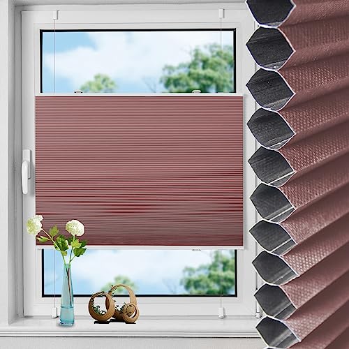 Wabenplissee Plissee ohne Bohren Verdunklung Thermo Doppelplissee Klemmfix Zweifarbig 50x120cm(BxH) Weiß-Rot, Faltrollo 100% Blickdicht Plisseerollo Sonnen-, Sicht- & Schallschutz von TFSKY