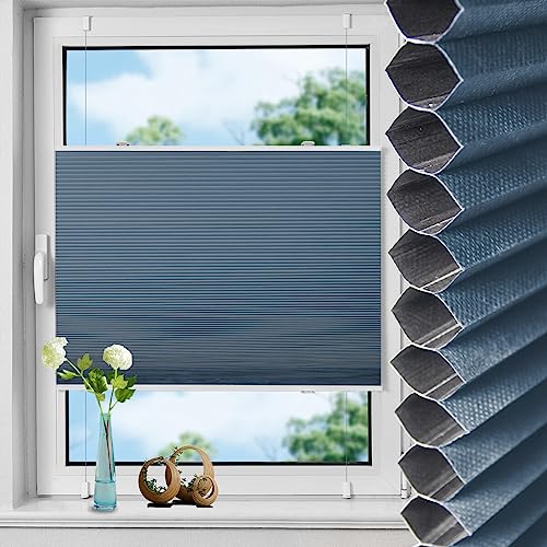 Wabenplissee Plissee ohne Bohren Verdunklung Thermo Doppelplissee Klemmfix Zweifarbig 50x130cm(BxH) Weiß-Blau, Faltrollo 100% Blickdicht Plisseerollo Sonnen-, Sicht- & Schallschutz von TFSKY