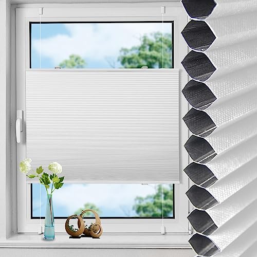 TFSKY Wabenplissee Plissee ohne Bohren Verdunkelung Klemmfix Zweifarbigz Weiß-Weiß B50 x H200 cm Plissees Thermo Doppelplissee Verdunkelnd Verdunklungsplissee Sonnen- & Schallschutz für Fenster von TFSKY
