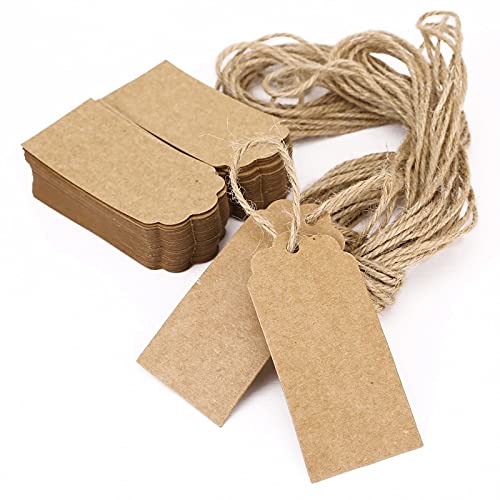 100 Stk Geschenkanhänger Kraftpapier,Geschenk Etiketten,Hochzeit Zettel Vintage Papier Tags,Rechteckige Geschenkanhänger mit Jute Schnur 9 * 4.5CM Braun von TFSYLISA