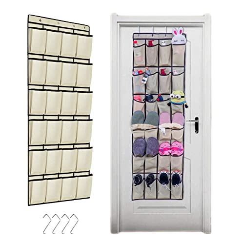 TFSYLISA 24 Taschen Organizer über der Tür für Schuhe Hängeorganizer Tür Schuhe Lagerung mit 4 Türhaken für Schlafzimmer Badezimmer Kleiderschrank Beige von TFSYLISA