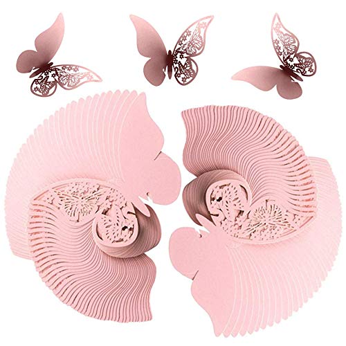 TFSYLISA Schmetterling Tischkarten Laser Platzkarten Namenskarten Hochzeit Hohl-Muster Schmetterling Cup-Karten für Geburtstage Party Tischdeko 100St Pink von TFSYLISA