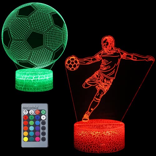 2 Stück - Fußball 3D Nachtlicht für Jungen, Fußball 3D Nachtlicht Kinder mit 16-Farben dimmbare Smart Touch Fernbedienung Dekorative Lampe Nachtlampe XMAS BDAY Geschenke für Kinder Jungen Mädchen von TFSeven