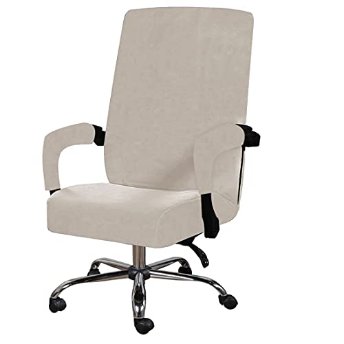 TFlower Bürostuhl Bezug Bürostuhlabdeckung aus Samt Moderne Stuhl Überzug Drehstuhl Bezug Elastische Waschbar für Bürostuhl Computer Schreibtischstuhl L Beige von TFlower