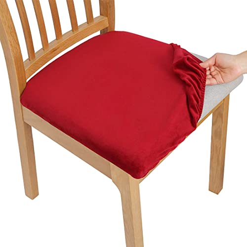 TFlower Esszimmerstuhl Sitzbezüge, Stuhlbezug Sitzfläche Samt Weich Sitzbezug Stuhl Stretch-sitzbezüge für Esszimmerstühle Abwaschbar Hussen für Stühle(Rot, 6er Set) von TFlower